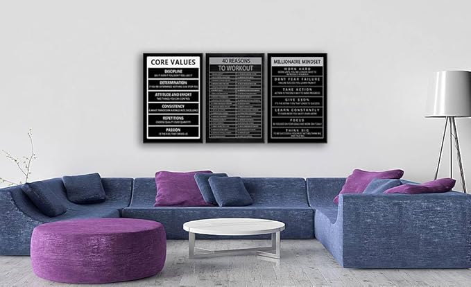 Motivational Canvas Office Print Wall Art Inspirational 40 Reasons to Workout Picture Millionaire Mindset Core Values Poster Painting Modern Inspiring Artwork for Home Gym Office Decor[72" W X 36" H]