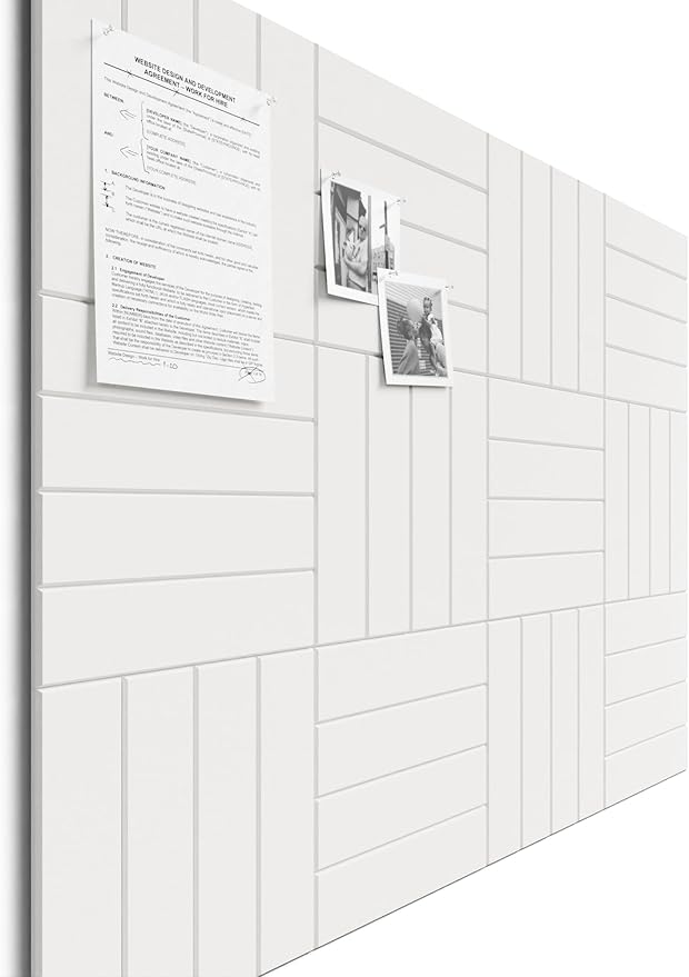 Bumusty Large Cork Board Alternative-48 x 36" Felt Bulletin Board Tiles, with 30 Pushpins, 70 Adhesive Tabs, 12-Pack Slat Wall Paneling, Cork Boards for Office Push Pin Board Felt Board-Milky White