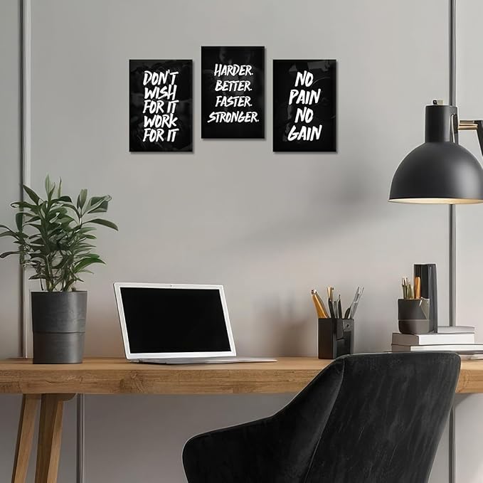 3 Piece Motivational Wall Art - Black & White Canvas Prints Poster Inspirational Quotes Wall Decor Modern Entrepreneur Artwork for Home & Office (Framed, 12"x16"x3)