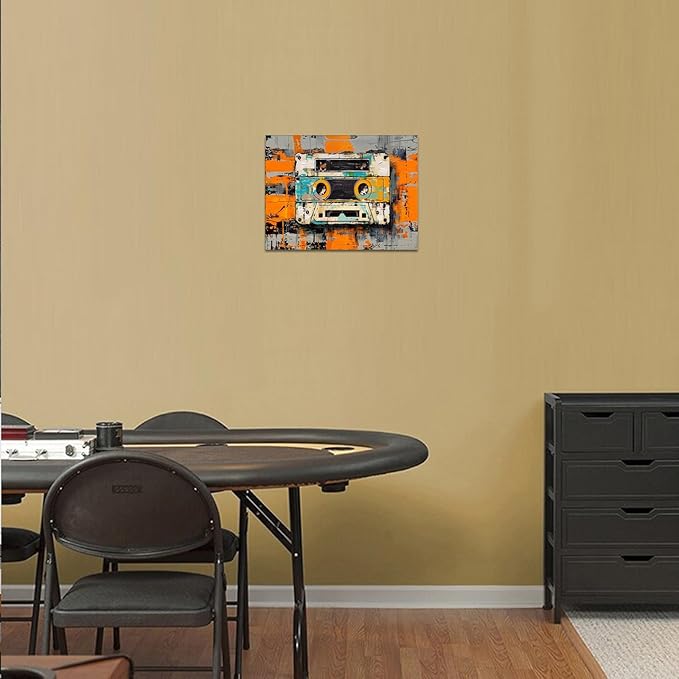 Tape Cassettes Graffiti Wall Art, Large Colorful Framed Wall Decor for Bathroom Bedroom Office Living Room,Pop Culture Abstract Art Posters Stretched and Framed Ready to Hang 12"X16"