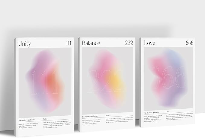 Colorful Gradient Aura Angel Numbers Poster Canvas Print Artwork Room Decor for Bedroom Aesthetic, 3 Piece Framed Inspirational Minimalist Art Paintings Decor for Bedroom Office 24"x36" x 3 Pcs