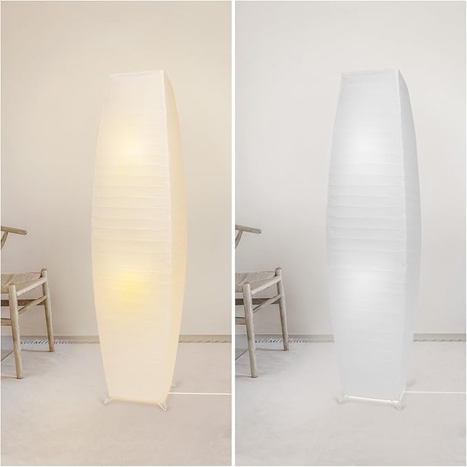 Paper Floor Lamp, Japanese Lamp with Rice Paper Lantern Shade, Minimalist Style Corner Floor Lamp for Bedroom, Office& Living Room (No Bulb)