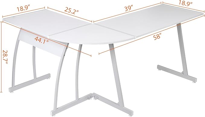 SUPER DEAL L-Shaped Corner Desk Computer Gaming Desk - Modern Home PC Table Office Writing Workstation, White