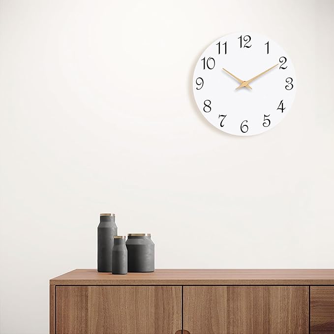 Wall Clock, 10 Inch Modern Wall Clocks Battery Operated, Silent Non Ticking Clock Decorative for Kitchen, Living Room, Bathroom, Office, Bedroom(White)