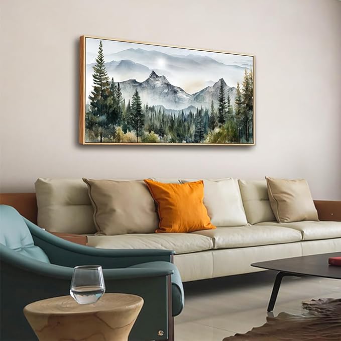 hyidecorart Large Wall Art For Living Room Wood Framed Canvas Wall Decorations For Bedroom Office Wall Decor Abstract Mountain Scenery Paintings Pictures Artworks Ready To Hang Home Decoration