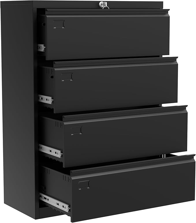 4-Drawer Lateral File Cabinet with Lock, 52"H Metal Filing Cabinet for Home Office & Business Use – for Letter, Legal, A4, F4 Files, 320 LB Weight Capacity,Easy to Assemble (Black, 4 Drawer)