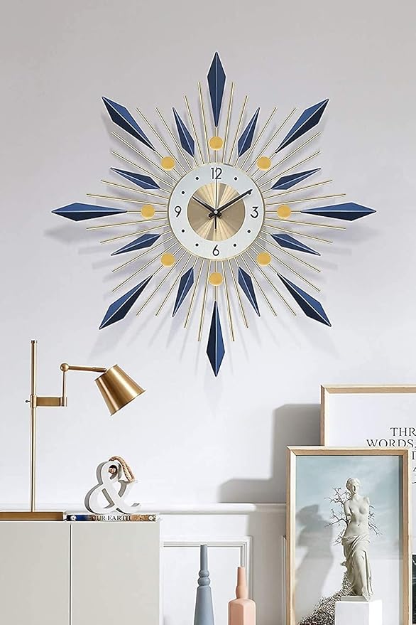 Wall Clock Wall Clock, Mid Century Metal Frame Wall Clock, Large Decoration for Home, Kitchen,Living Room,Office,Blue Clock (Blue 60cm/24in)