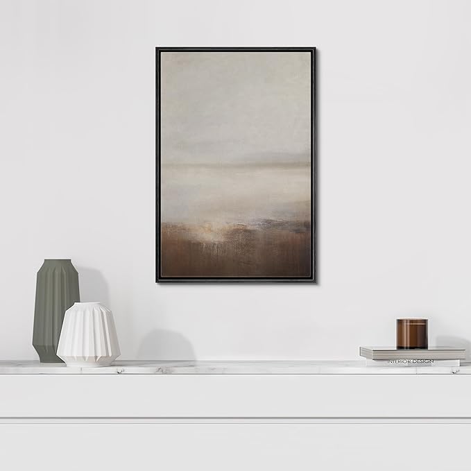 SIGNFORD Framed Canvas Print Wall Art Muted Horizon Abstract Earth Tones Illustrations Modern Art Decorative Relax/Calm for Living Room, Bedroom, Office - 16"x24" Black