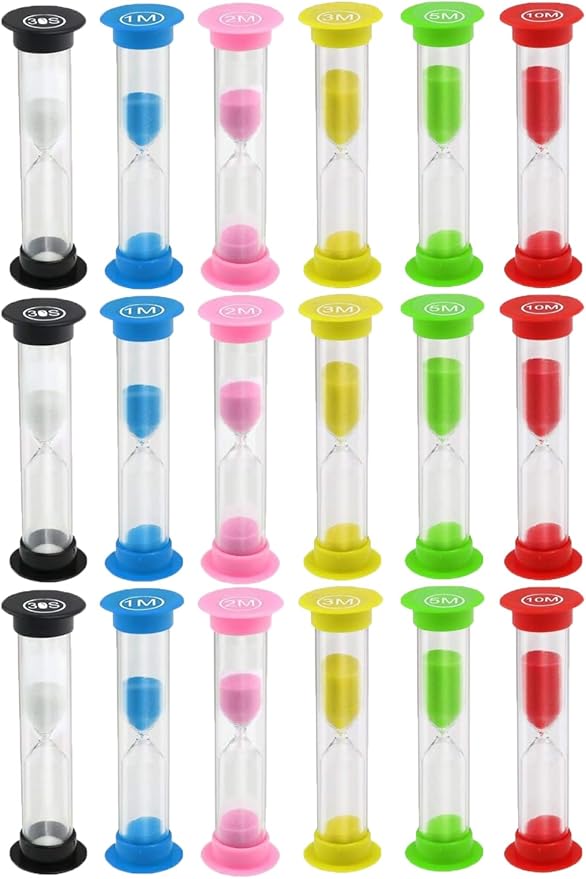 Sand Timer, KISEER 18 Pcs Colorful Hourglass Sandglass Sand Clock Timers Set 30sec / 1min / 2mins / 3mins / 5mins / 10mins for Brushing Children's Teeth, Cooking, Game, School, Office