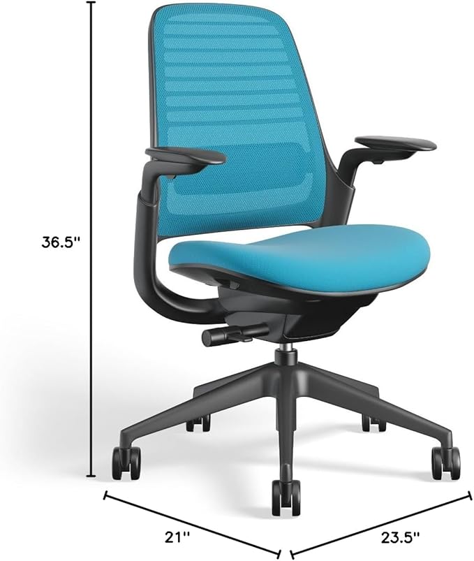 Steelcase Series 1 Office Chair - Ergonomic Work Chair with Wheels for Carpet - Helps Support Productivity - Weight-Activated Controls, Back & Arm Support - Easy Assembly - Blue Jay