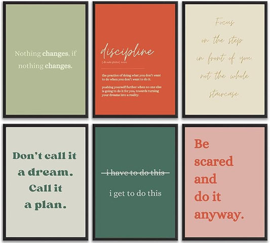 6Pcs Motivational Wall Art Inspiring Teamwork Posters Prints Inspirational Workplace Pictures Office Positive Quotes Canvas Wall Decor for Bedroom Living Room Home Office 8x10in Unframed