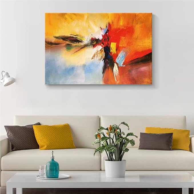 Yellow Decor Canvas Wall Art Abstract Art Paintings Red Warm Colors Graffiti on White Background Modern Artwork Decor for Living Room Bedroom Bathroom 48x32in