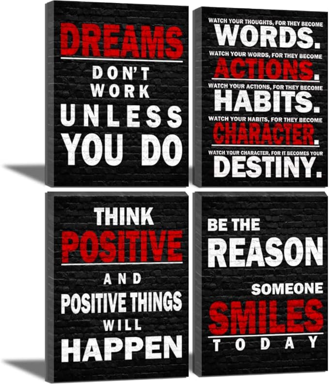 Inspirational Poster Watch Your Thoughts - Large Art Quote for Living Room Bedroom Gym - Black & Red