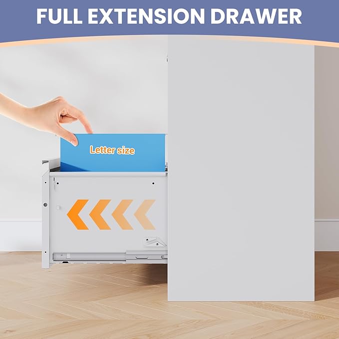 2 Drawer Lateral File Cabinet, Office Storage Cabinet with 2 Wide&Deep Drawers and Locking Doors, White Metal Cabinet with Adjustable Shelves for Home Office, Fits A4/Letter/Legal Size Folders