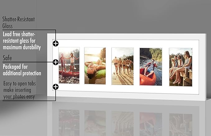Americanflat 4x6 Collage Picture Frame with Shatter-Resistant Glass - Fits Five 4x6 Photos or Use as One 8x24 Picture Frame - Signature Collection - Collage Frames for Wall Display - White