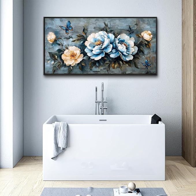 KELIYUAN Large Framed Canvas Wall Art For Living Room Wall Decor For Bedroom Abstract Wall Painting Black Framed Flower ink painting Dining Room Decor Prints Posters Modern Room Home Decor 20"X40"