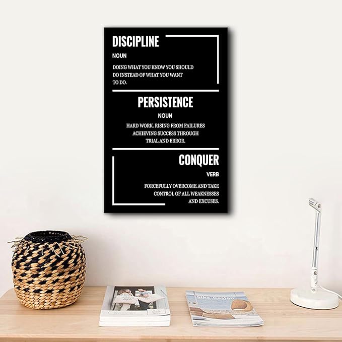Discipline Persistence Conquer Inspirational Wall Art Motivational Quotes Office Decor Canvas Poster Print Positive Picture Artwork for Modern Home Study Room Bedroom Ready to Hang [12''Wx 18''H]