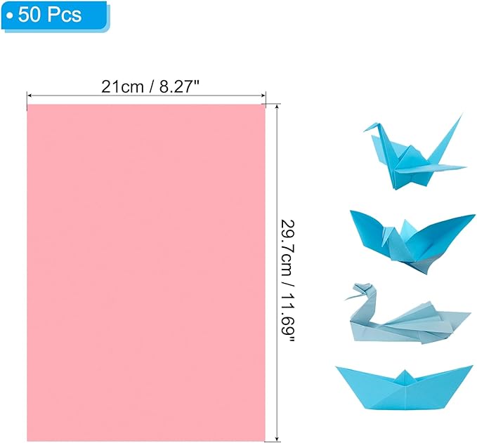 PATIKIL Light Pink Colored Copy Paper, 50 Sheets 11.7x8.3" A4 19lb/70gsm Double Sided Colorful Print Paper Bulk Sheet DIY Craft Art Projects Supplies for Printer Origami