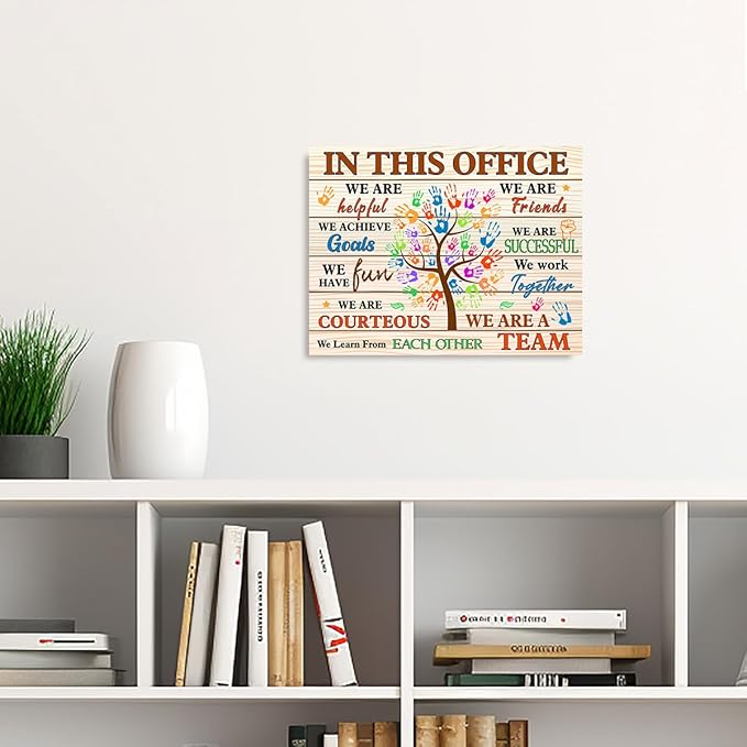 In This Office Wall Decor,Positive Teamwork Quote We Are A Team Wall Art Canvas Framed for Home Office Wall Decor 12 x 15 in