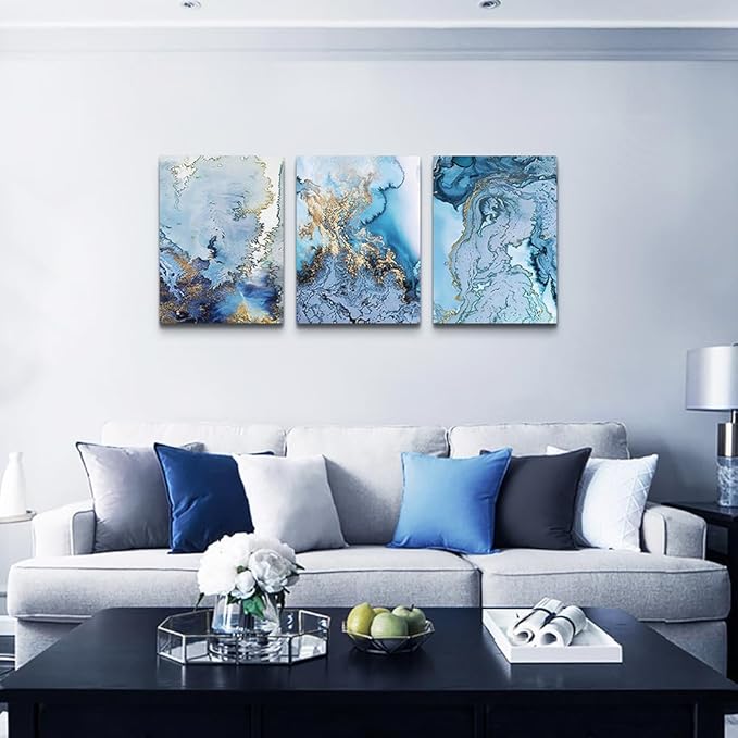 Lapremoly Large Canvas Wall Art For Living Room Bedroom Wall Decoration Office Decor Pictures Blue Watercolor Abstract Wall Paintings Ready To Hang Home Artwork Framed Canvas prints Decor