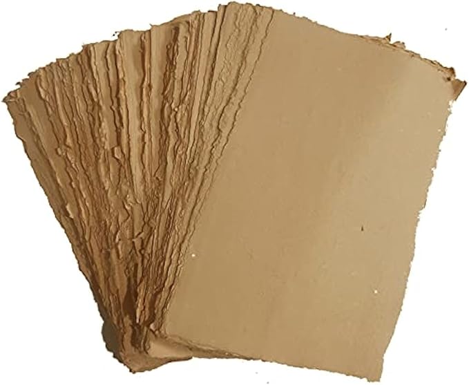 Deckle Papers Handmade Deckle Edge Blank Paper Mixed Media Loose Leaf Paper for Wedding Invitations, Crafts -Thick 150 GSM Size-A5 Pack of-50-Brown