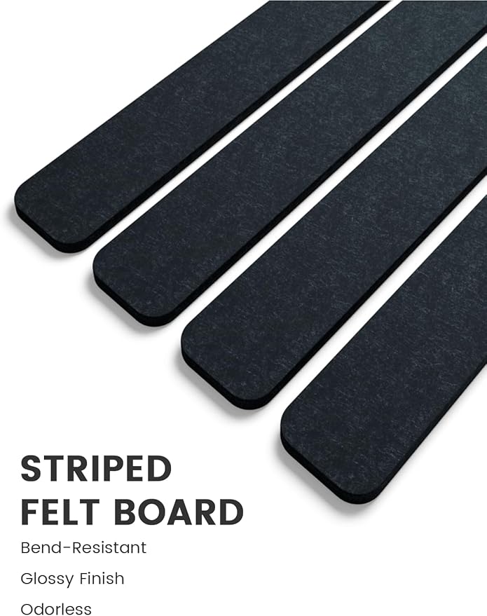 Fluxynara Cork Board Alternative Felt Strip Board 8-Pack 13"x2", Office Pin Board with 50 Push Pins, Adhesive Install for Bedroom Door & Home Office(Deep Charcoal Blue)