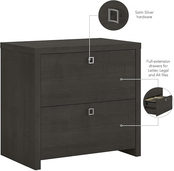 Bush Furniture Lateral File Cabinet with Satin Silver Hardware | Echo Collection 2 Drawer Filing Unit for Home Office or Professional | 31Wx20Lx30H