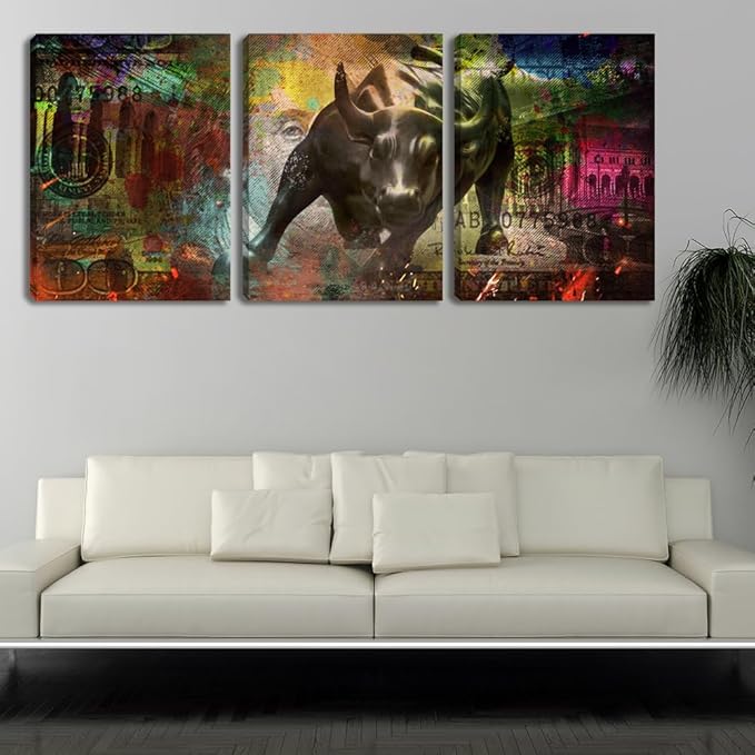 Inspirational Colorful Bull Poster Prints Motivational Wall Art Office Quotes Wall Decor Poster Prints Wall Paintings Picture Artwork Decorations for Home Bedroom Gym Work Place - 48" Wx24 H