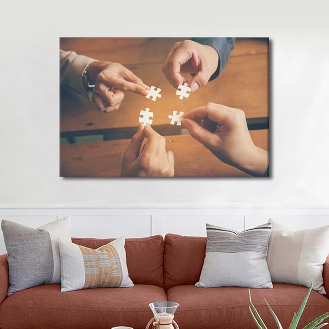 Large Wall Art Business Teamwork Concept Pictures Modern Motivational Inspirational Success Teamwork Puzzle Posters Canvas Art Wall Decor for Office Framed 1 Panel (24" Wx36 H)