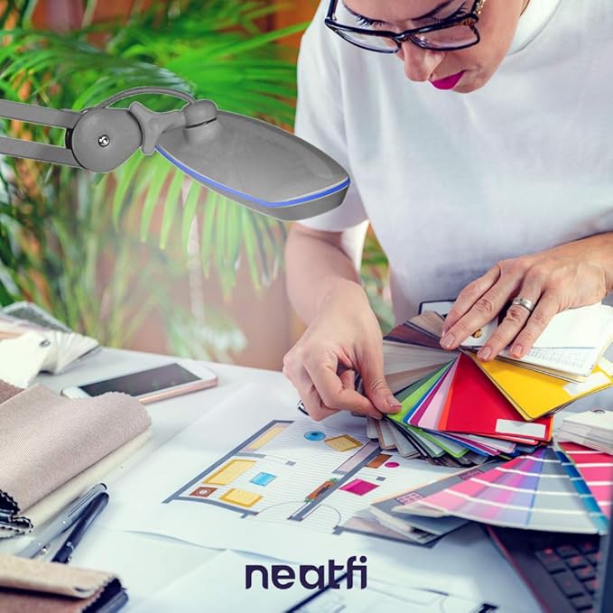 Neatfi XL 24W LED Desk Lamp with Base – 2,200 Lumens | 23” Wide Shade | Dimmable Eye-Caring Task Light | Adjustable Arm | Office, Study, Crafting & Nail Techs (Silver, Non-CCT with Base)