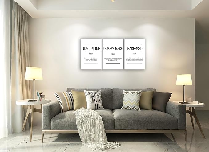 Inspirational 3 Pieces Discipline Noun Motivational Canvas Wall Art Inspirational Perseverance Leadership Noun Painting Poster Print Artwork Office Wall Decor Gym Living Room Frame[48''Wx 24''H]