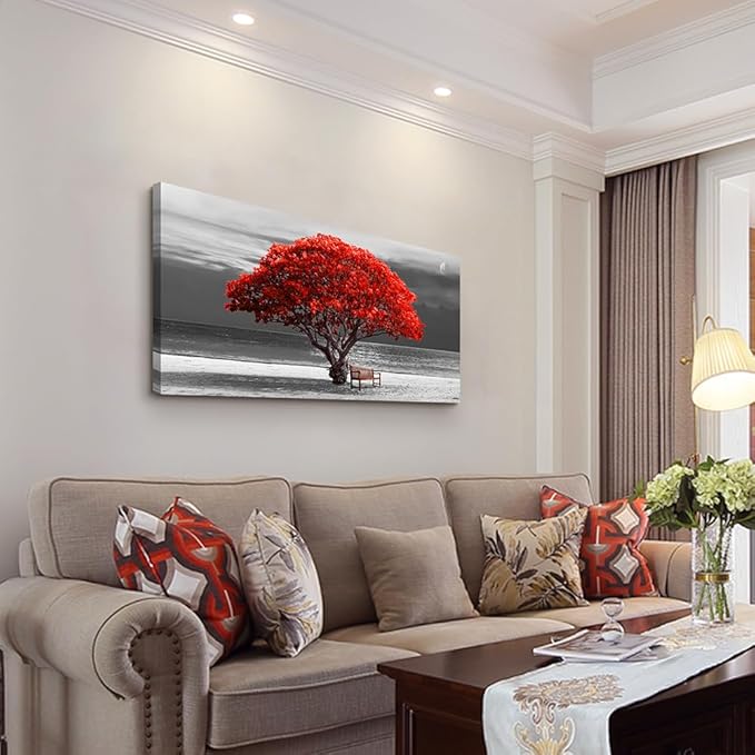 Wapluam Canvas Wall Art - Large Landscape Wall Decor - Bedroom, Living Room, Office - Black & White Framed Artwork - 24x48 in