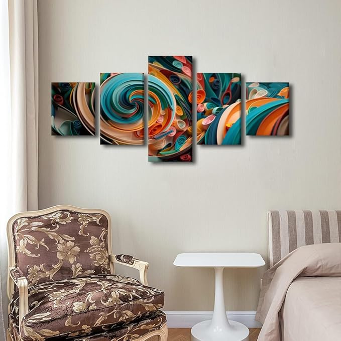 Abstract Canvas Wall Art Native Americans Home Wall Decor Art 5 Panel Modern Office Poster Colorful Paper Swirls Picture Printing for Living Room Decor Stretched and Framed Ready to Hang 50x24 in