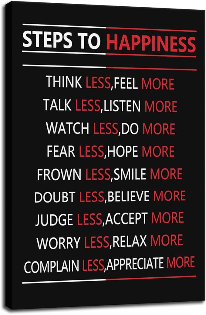 Motivational Wall Art for Office Steps For Happiness Inspirational Positive Poster Inspiring Canvas Painting Prints Wall Pictures for Living Room Home Decor Framed Artwork [24''W x 36''H]