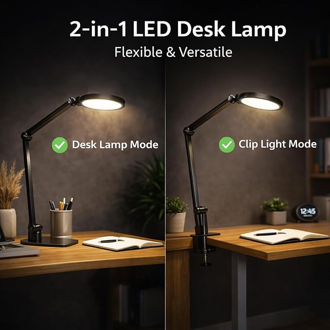 NS LED Desk Lamp for Home Office, LED Desk Light for Video Calls, Adjustable 3000K-6500K Office Lamp with Remote Control, Timer, Memory, CRI95+, Dimmable Desktop Lamp