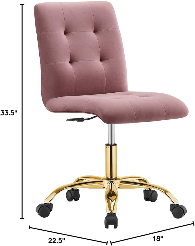 Modway Prim Armless Performance Velvet Office Chair in Gold Dusty Rose