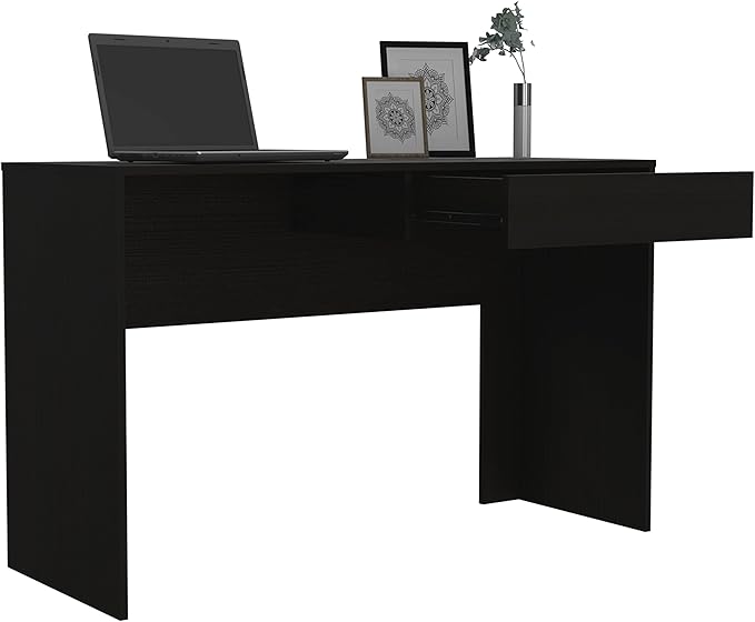 Writing Computer Desk One Drawer Black, 47.3-Inch Wide Home Office Desk for Work from Home and Study, Compact Particle Board Table with 23-Inch x 4-Inch Drawer and 25-Inch Leg Room