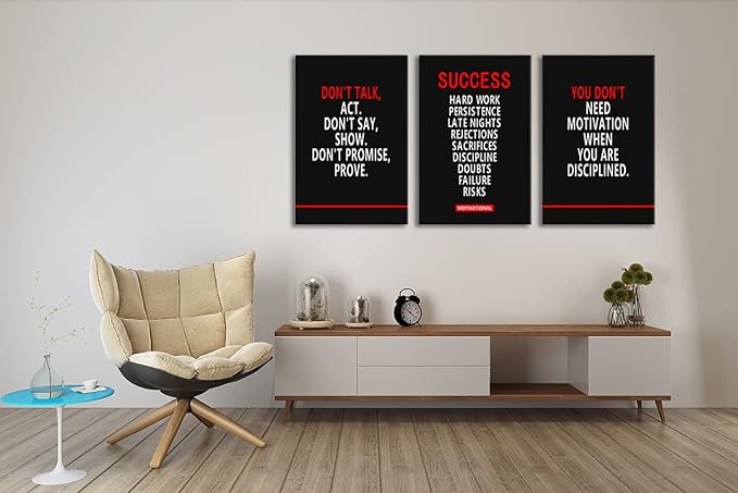 WYJZDZQ8 Motivational 3 Pieces Success Poster Inspirational Canvas Wall Art Prints Artwork for Living Room Modern Home Office Decor Inspiring Painting Pictures Framed Ready to Hang[72''Wx 36''H]