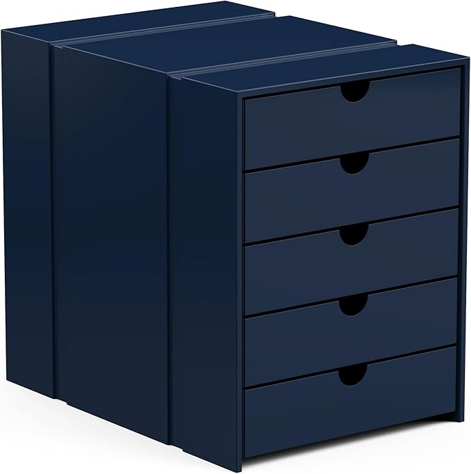 Modern Steel 5-Drawer File Cabinet For Desk, Document Storage Box, Office Desktop Filing Organizer, Drawer Organizer, desk caddy (Navy Blue)