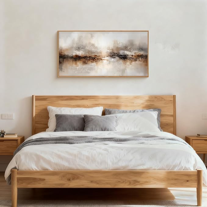 Large Abstract Brown Pastel Framed Canvas Wall Art,Neutral Black Gray Wall Decor,Modern Brush Stroke Painting,Minimalist Textured Artwork for Living Room,Bedroom,Dining Room,Office -20"x40"x1
