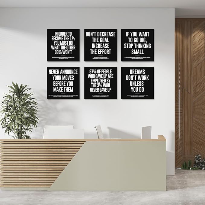 GUBIYU Motivational Wall Decor Office Mens Wall Art Motivational Quotes Wall Art Inspiring Canvas Prints Entrepreneur Bundle Set of 6 Pcs,Classroom Decor Entrepreneurship Office Decor Framed 16"X16"