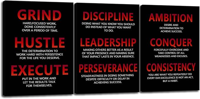 Inspirational Canvas Print Wall Art Motivational Picture 3 Pieces Painting Office Decor Poster Modern Inspiring Artwork for Home Living Room Classroom Gym Decor Framed Ready to Hang[36''Wx 16''H]