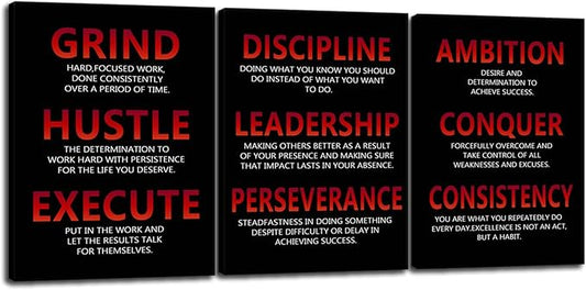 Inspirational Canvas Print Wall Art Motivational Picture 3 Pieces Painting Office Decor Poster Modern Inspiring Artwork for Home Living Room Classroom Gym Decor Framed Ready to Hang[36''Wx 16''H]