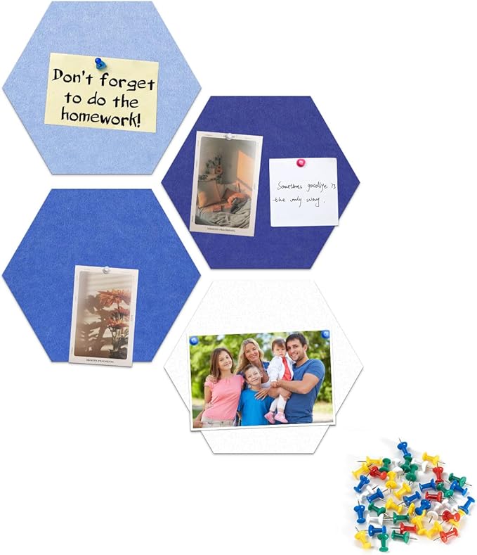 4 Pack Hexagon Felt Bulletin Board Tiles - 11.8" Large Thick Pin Board for Walls with 30 Push Pins, DIY Boards for Office Home School Decor, Aesthetic Hex Cork Board Alternative
