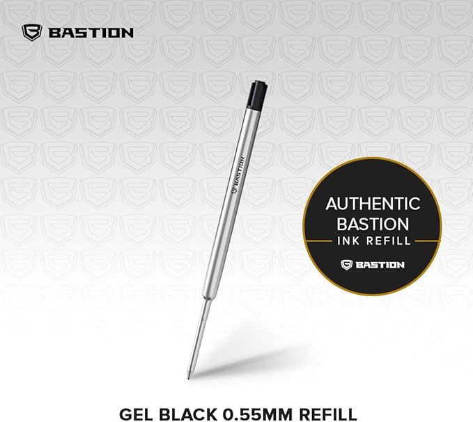 BASTION® Premium Pen Refill, Deeply Pigmented Ink for All Bolt Action Luxury Pens, Standard Ink Refill with 0.55mm Fine Tip - Black Gel, 2 PCs