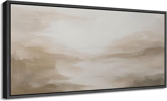 SIGNFORD Extra Large Framed Canvas Soft Neutral Abstract Horizon Illustrations Modern Art Calm Warm for Living Room, Bedroom, Office - 60"x30"