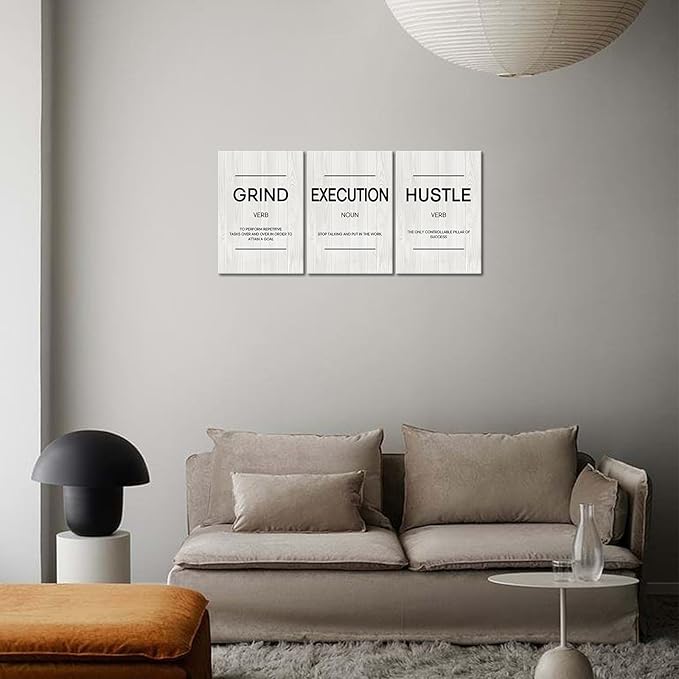 Grind Hustle Execution Wall Art Motivational Wall Decor Inspirational Quotes Pictures Posters Framed Canvas Wall Art Prints Goal Artwork Home Office Wall Decor Ready to Hang