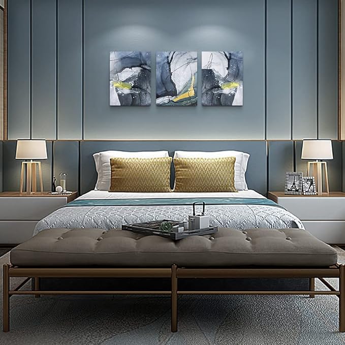 Canvas Wall Art For Living Room Large Size Wall Decor For Bedroom Wall Decorations For Office Black and White Gray Abstract Paintings Minimalist Wall Pictures Artwork Home Decor 16" X 24" 3 Piece