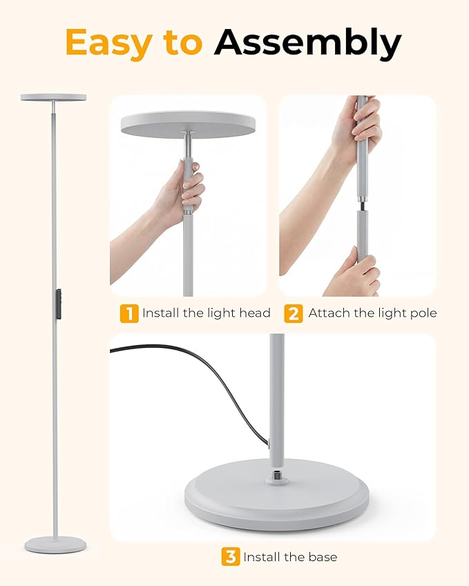 Floor Lamp for Bedroom,69" Tall Standing Lamp Remote & Foot Switch with 1H Timer, 2700-6500K Stepless Dimmable Modern Pole Light for Bedroom, Office, Reading, Sliver