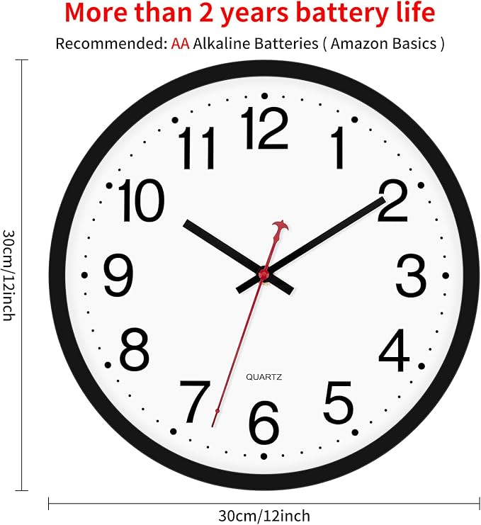 Foxtop 4 Pack Multi-Time Zone Black Wall Clock, 12 Inch Silent Non Ticking Quartz Battery Operated Round Classic Analog Wall Clock for Classroom School Office Living Room Bedroom Home